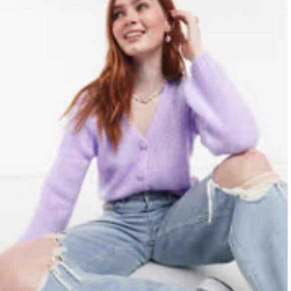 Only cozy cropped knit cardigan | sz L NWOT | Pastel Goth | ASOS | Lavender - Picture 1 of 4